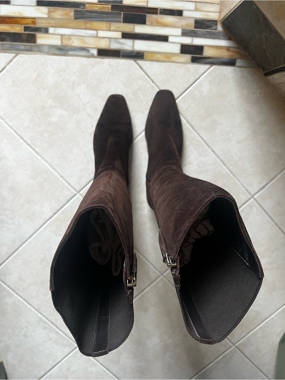 Aquatalia Dark Brown Suede Over-the-Knee Boot with Side Zip